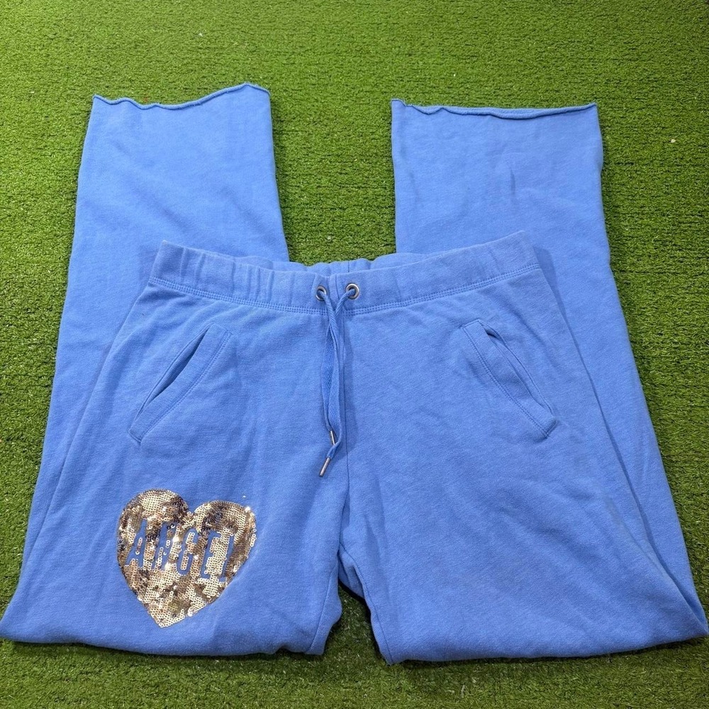 Victorias Secret Sequin Low Rise Sweatpants Baggy Wide Leg Blue Size XS